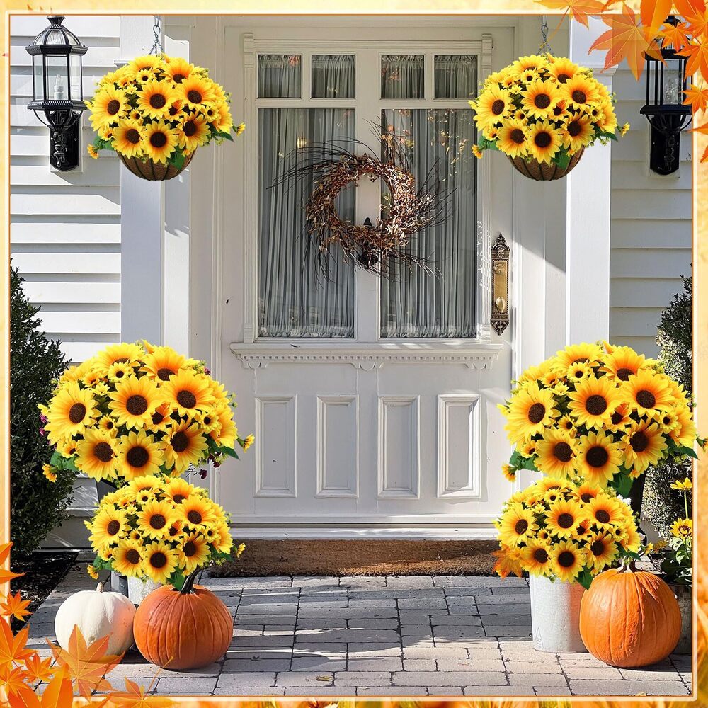 7013 12 Bundles Artificial Sunflowers with Stems Realistic Silk Sunflowers - Picture 7 of 7